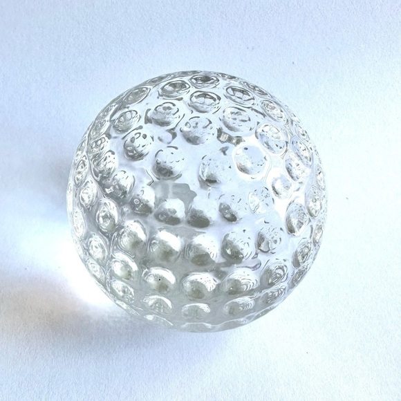 Glass Golf Ball Paperweight 2" Clear Crystal Polished Bottom Golfball Office - Picture 2 of 8